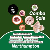 BLACK FRIDAY COMBO SALE- TURKEY MID WINGS 5kg - HARD CHICKEN JUMBO 5kg BEEF TRIPE 2kg - 1 COW FOOT 2kg - ANY 1kg OF HEART, KIDNEY, LIVER, LUNGS CHICKEN GIZZARD 1kg