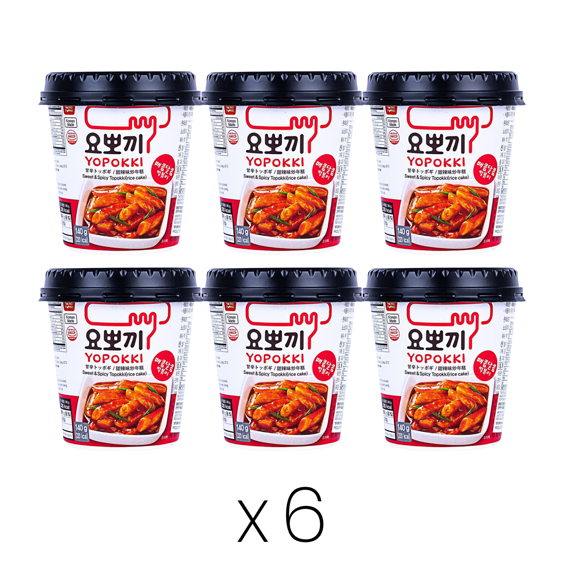 Yopokki Sweet & Spicy Topokki (Rice Cake) Cup 甜辣味炒年糕 (杯) (Bundle of 6)