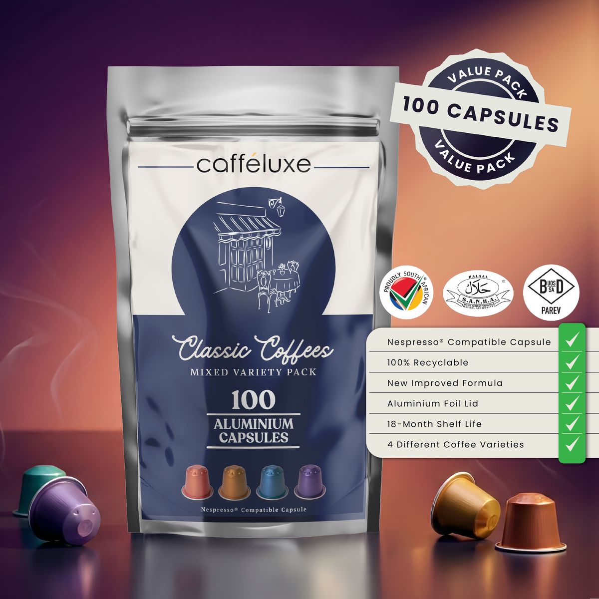 Cafféluxe Classic 100 Aluminium Nespresso Compatible Coffee Capsules - Image 5